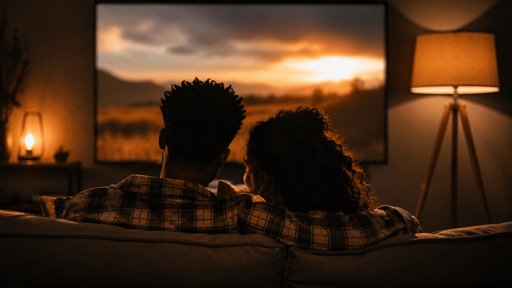Couple sharing a quiet moment together, warm cinematic tones