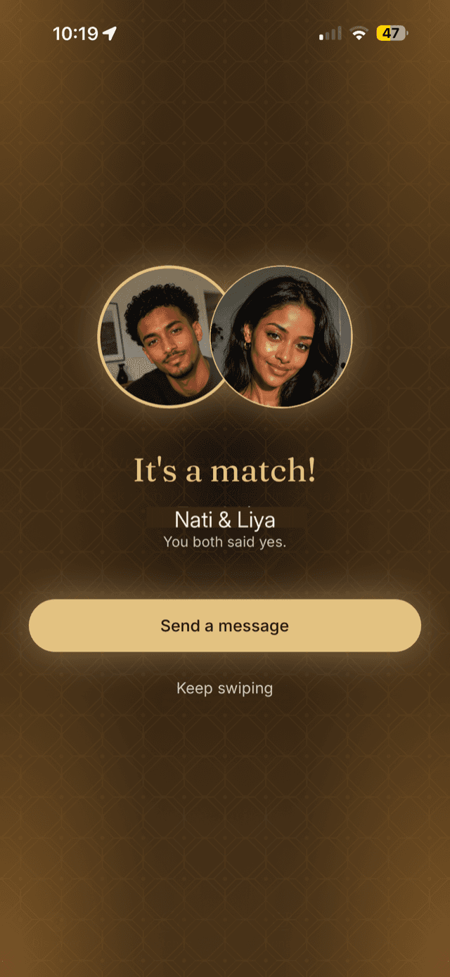 Shega match celebration when two people both said yes
