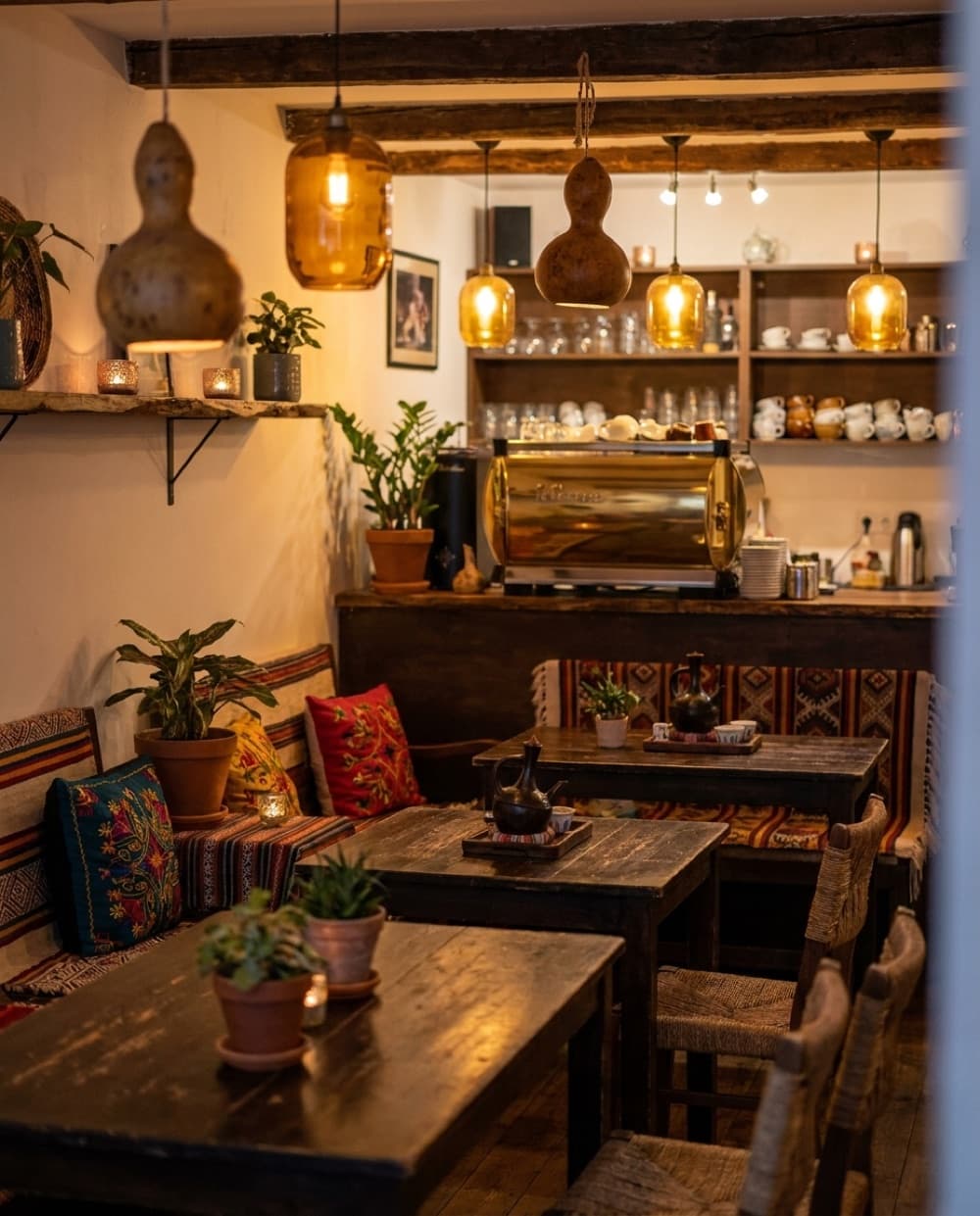 A warm, welcoming Habesha coffeehouse interior